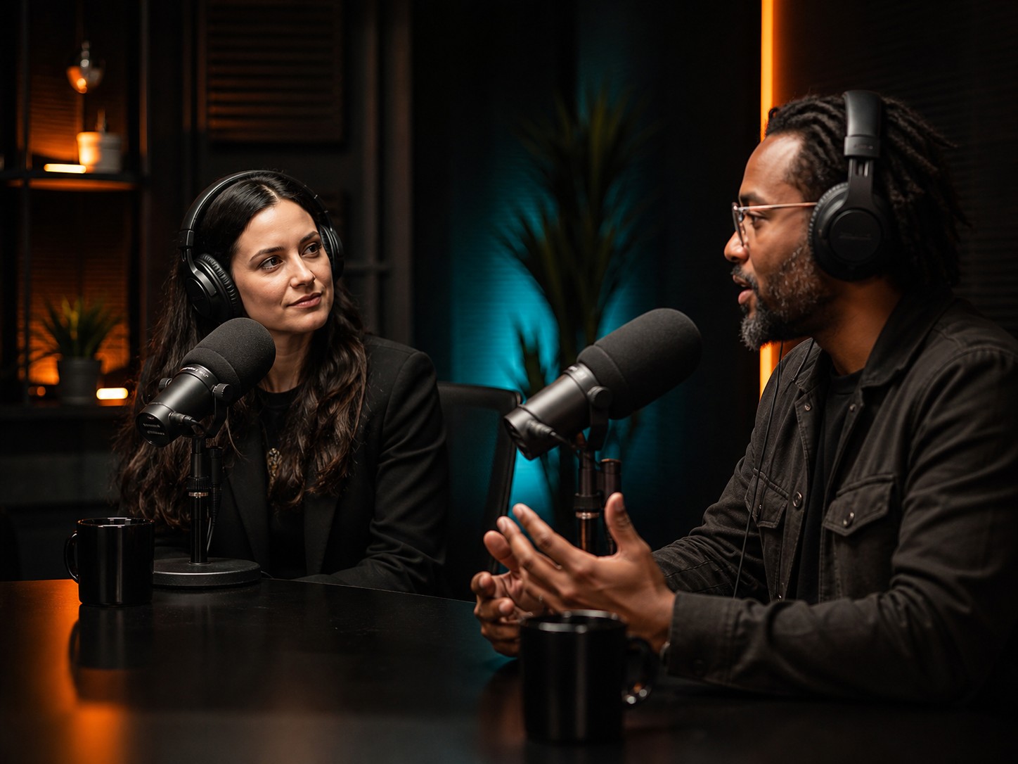 Podcast studio interview visual